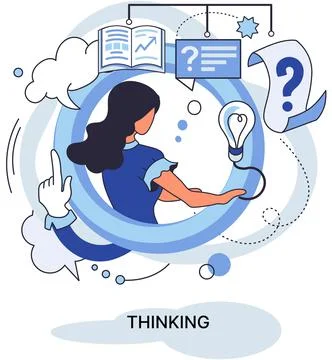 Problem solving concept, woman wondering or thinking, planning or pondering Illustrazione stock