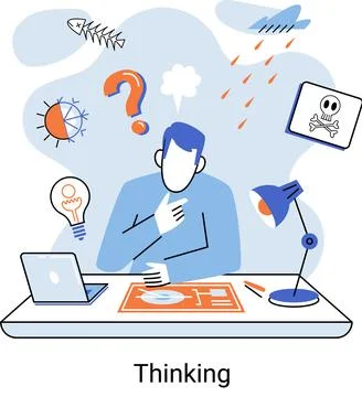 Problem solving concept, woman wondering or thinking, planning or pondering 스톡 일러스트