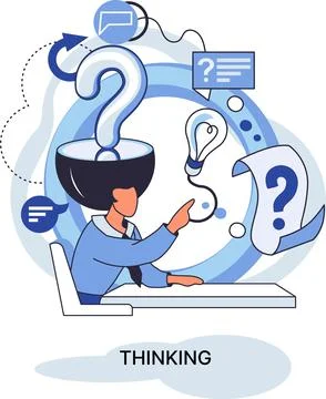 Problem solving concept, woman wondering or thinking, planning or pondering 스톡 일러스트