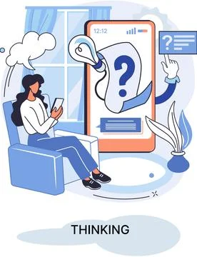 Problem solving concept, woman wondering or thinking, planning or pondering Illustrazione stock
