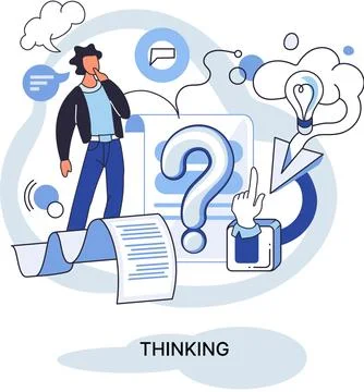 Problem solving concept, woman wondering or thinking, planning or pondering 스톡 일러스트