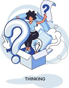 Problem solving concept, woman wondering or thinking, planning or pondering 스톡 일러스트