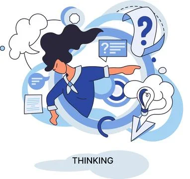 Problem solving concept, woman wondering or thinking, planning or pondering 스톡 일러스트