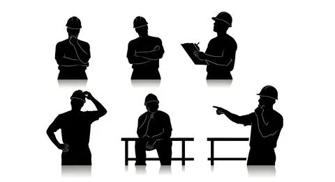 Problem-Solving Construction Worker Silhouettes Stock Illustration