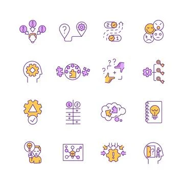 Problem solving, decision making RGB color icons set Illustrazione stock