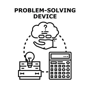 Problem solving device finding innovative solutions calculating data Ilustração Stock