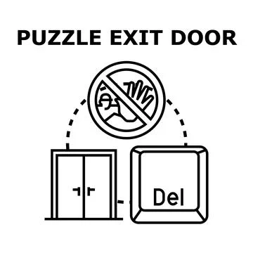 Problem solving exit door and delete button concept Stock Illustration