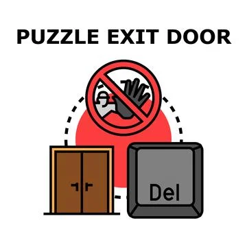 Problem solving exit door and delete button concept Stock Illustration