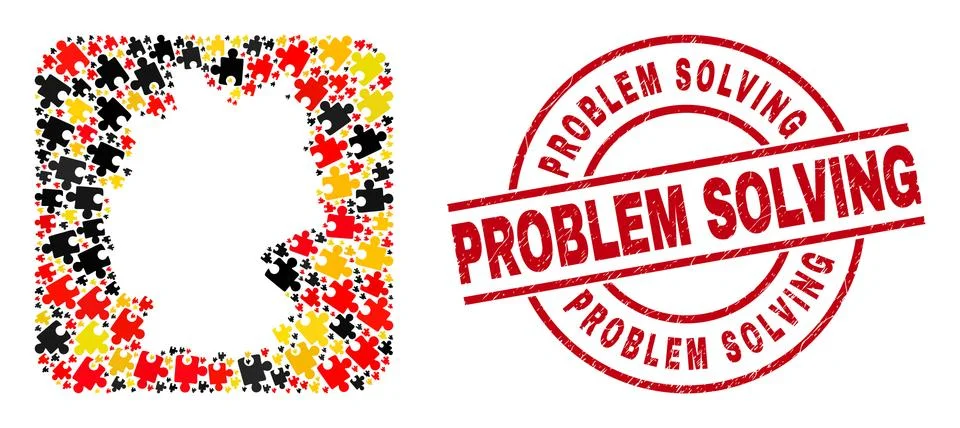 Problem Solving Grunge Stamp Seal and German Map Stencil Collage of Puzzle Illustrazione stock