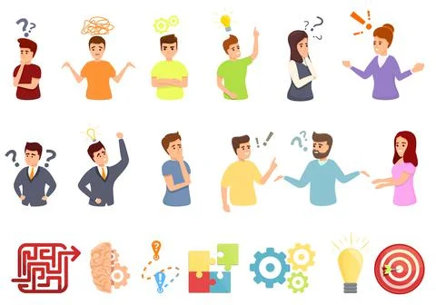 Problem solving icons set, cartoon style 스톡 일러스트