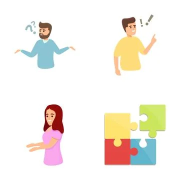 Problem solving icons set cartoon vector. People thinking and decision making Stock Illustration