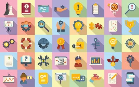 Problem solving icons set flat vector. Business brainstorming Stock Illustration