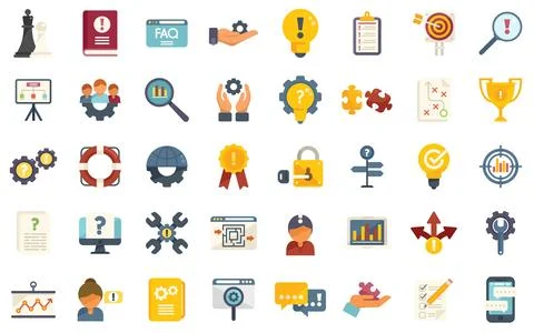 Problem solving icons set flat vector. Business brainstorming Stock Illustration