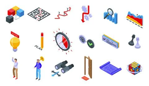 Problem solving icons set, isometric style 스톡 일러스트
