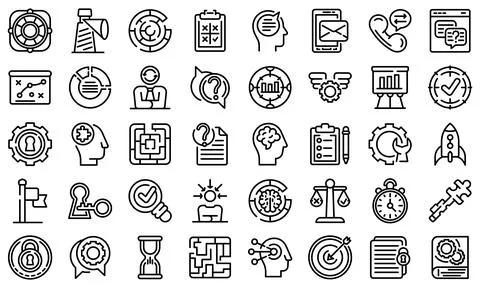 Problem solving icons set, outline style イラスト素材