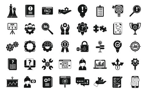 Problem solving icons set simple . Business brainstorming Illustrazione stock