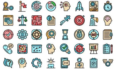 Problem solving icons set vector flat Stock Illustration