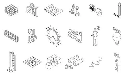 Problem solving icons set vector outline Stock Illustration