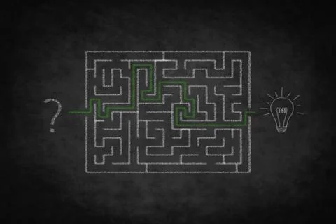 Problem solving , idea concept - labyrinth on chalboard Stock Illustration
