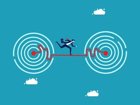 Problem solving ideas. Businessman playing a maze solving game Illustrazione stock