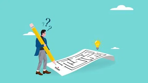 Problem solving illustration with the concept of a businessman who is solvi.. 스톡 일러스트