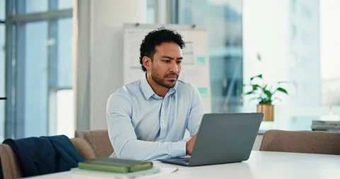 Problem solving, insight and business man with laptop for investment banking Stock Footage 318781546
