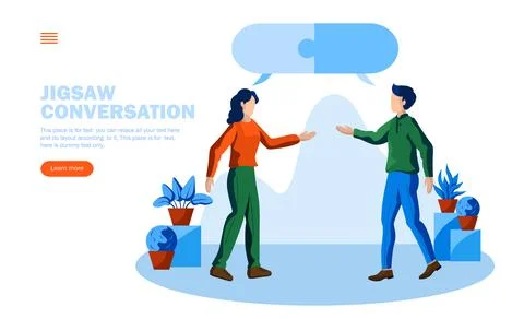 Problem solving with jigsaw and two people conversation concept vector illu.. Stock Illustration