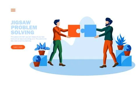 Problem solving with jigsaw and two people concept vector illustration Stock Illustration