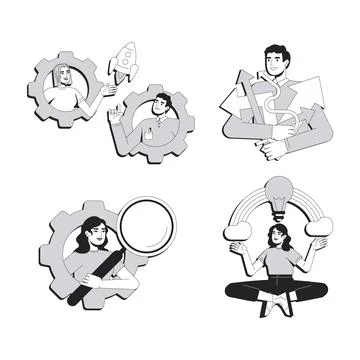 Problem solving line conceptual illustration set Illustrazione stock