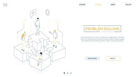 Problem solving - line design style isometric web banner Stock Illustration