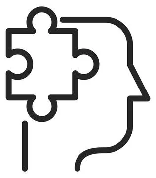 Problem solving line icon. Head with puzzle piece Stock Illustration