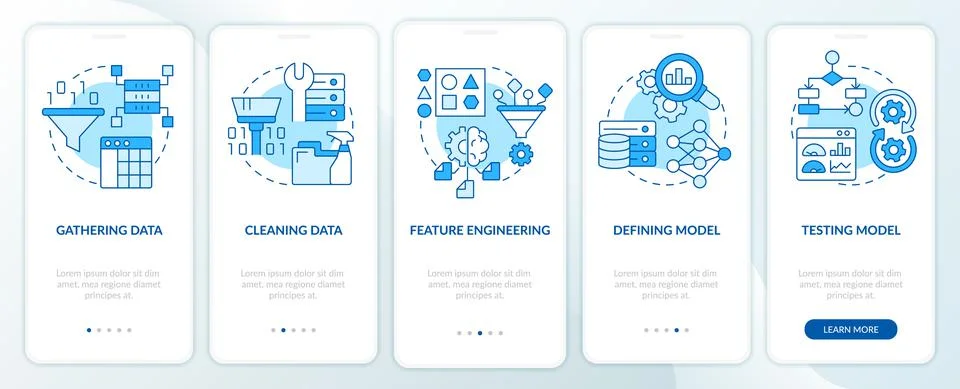 Problem solving in machine learning blue onboarding mobile app screen 스톡 일러스트