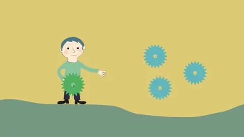 Problem solving man with cogwheels. Stock Footage 71850008