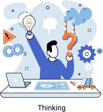 Problem solving metaphor, wondering or thinking, planning or pondering, with  Stock Illustration