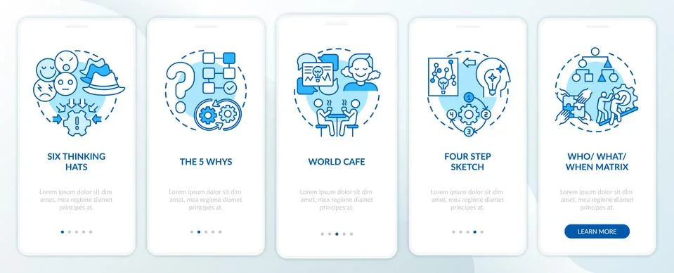 Problem solving methods blue onboarding mobile app page screen with concepts 스톡 일러스트