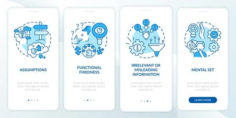 Problem solving obstacles blue onboarding mobile app page screen with concepts Illustrazione stock