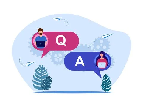 Problem solving or advice concept. People working on conversations with quest 스톡 일러스트
