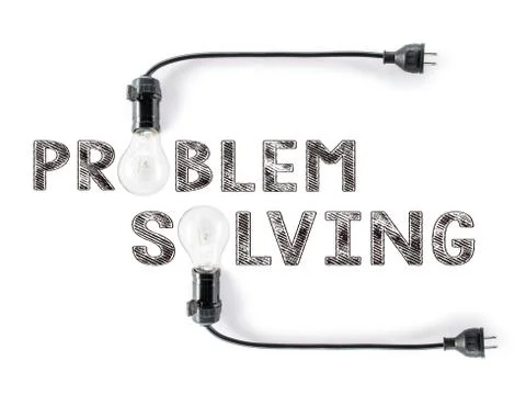 Problem solving  phrase and light bulb, hand writing, conclude, Solution Foto stock
