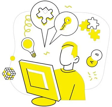 Problem solving. Problem solving metaphorically dances with innovation in b.. 스톡 일러스트