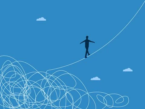 Problem Solving Process. Businessman Walks Away from Chaos Illustrazione stock