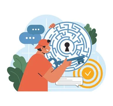 Problem solving prowess. Flat vector illustration Illustrazione stock