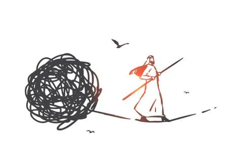 Problem solving, psychotherapy concept sketch. Hand drawn isolated vector Stock Illustration