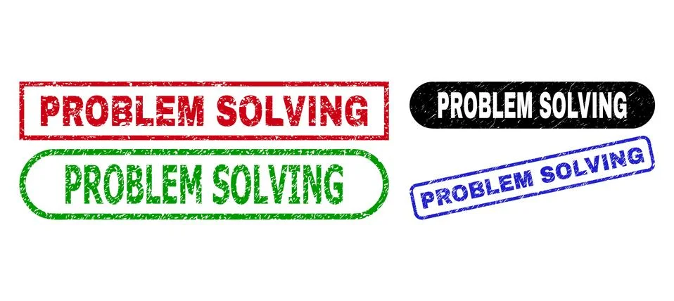 PROBLEM SOLVING Rectangle Stamp Seals with Unclean Style Illustrazione stock