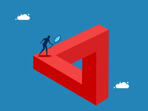 Problem Solving. Research. Businessman Analyzing the Penrose Triangle Stock Illustration
