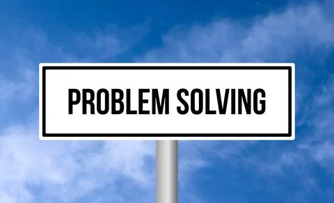 Problem solving road sign on blue sky background Stock Photos