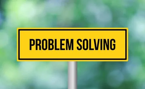 Problem solving road sign on blur background Stock Photos