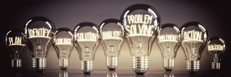 Problem solving - shining light bulbs 스톡 일러스트
