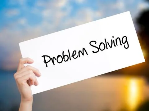 Problem Solving Sign on white paper. Man Hand Holding Paper with text. Isolat Stock Photos
