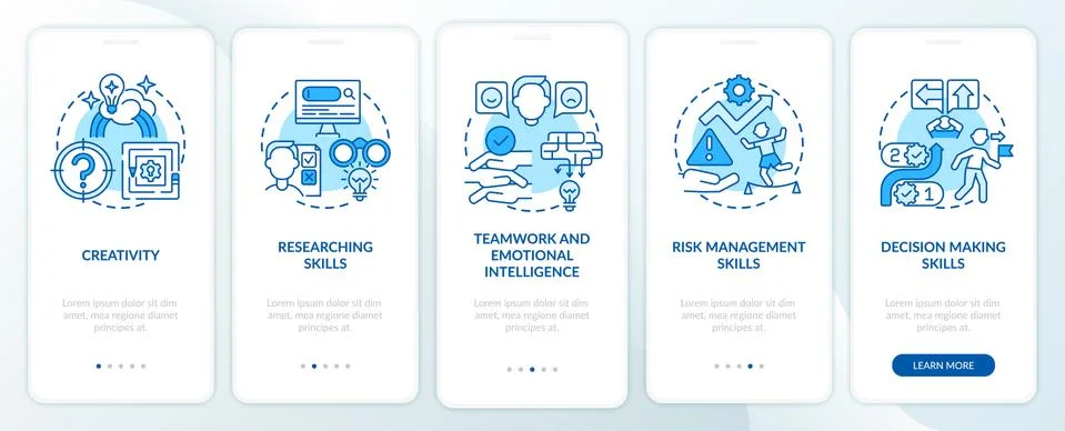 Problem-solving skills blue onboarding mobile app page screen with concepts イラスト素材