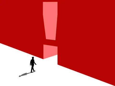 Problem solving, solution or strategy. Businessman with exclamation mark on.. Stock Illustration